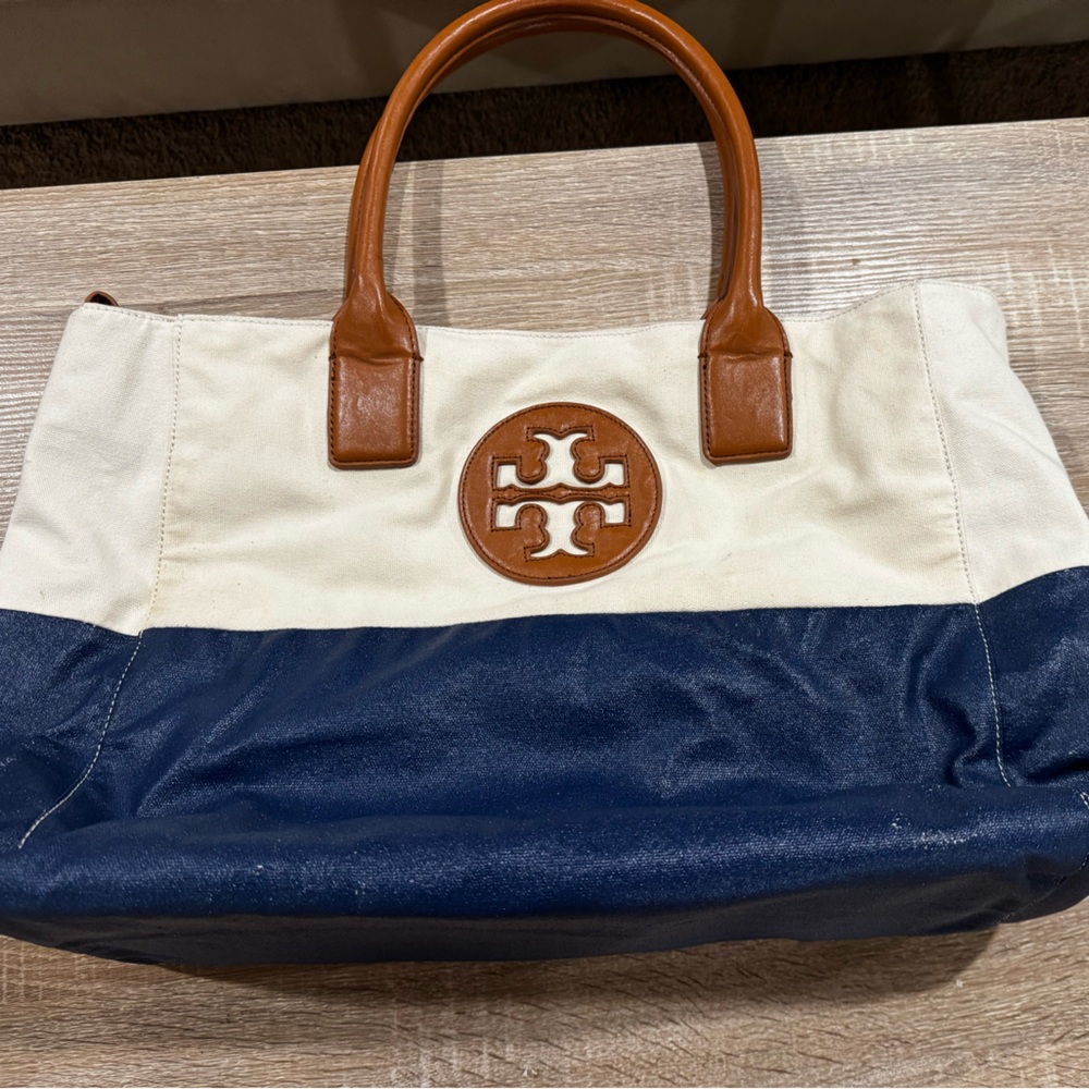 Tory Burch Blue and Cream Color-Block Tote